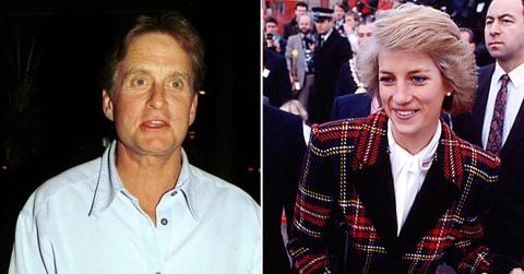 A photo of Michael Douglas alongside a photo of Princess Diana