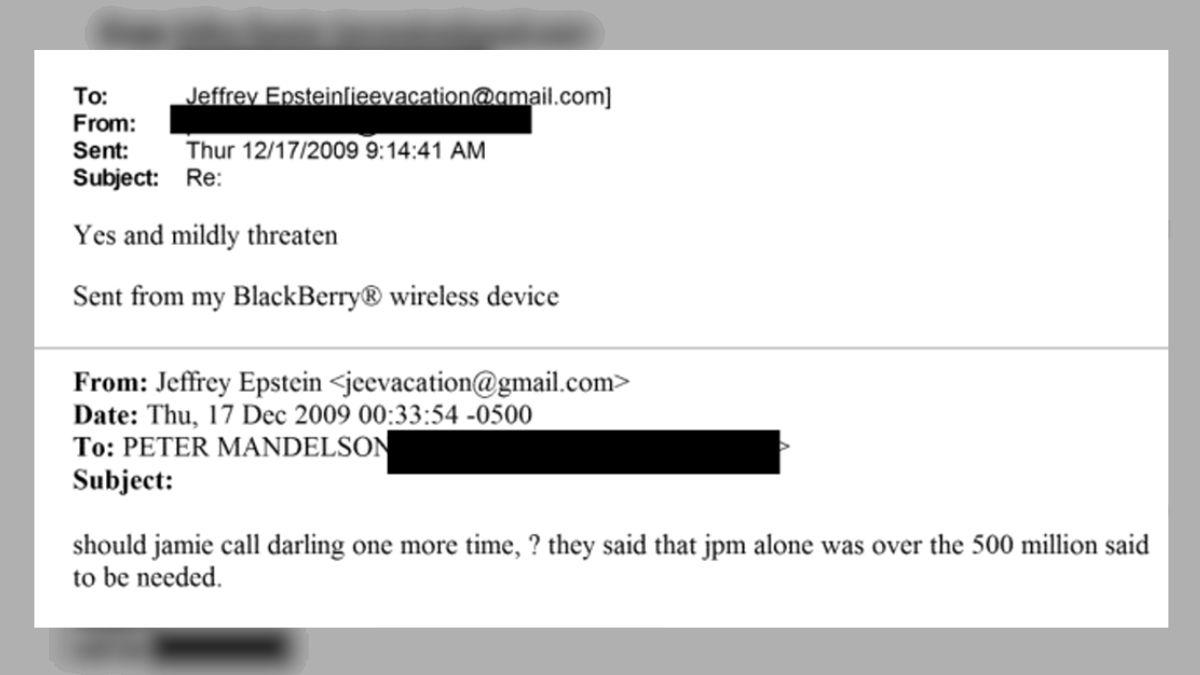 Photo of Epstein's email to Mandelson