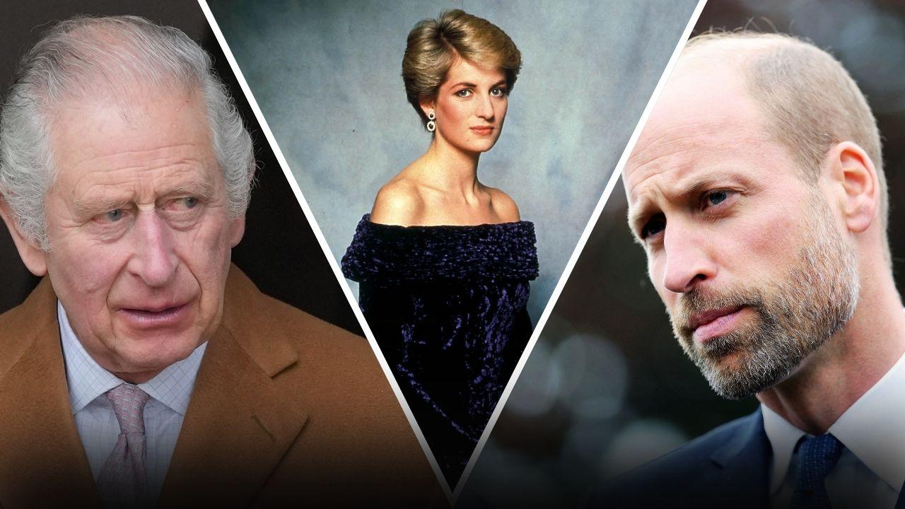 Split photos of King Charles, Prince William and Princess Diana