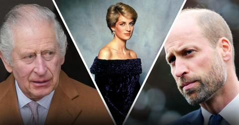 Split photos of King Charles, Prince William and Princess Diana