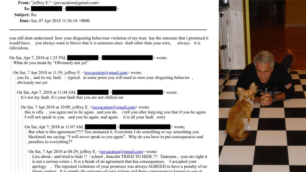 Photo of an Epstein email and Jeffrey Epstein