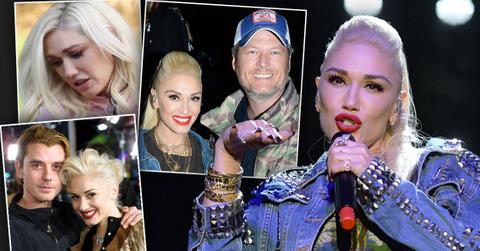 Gwen Stefani Performing Wearing Studded Jean Jacket Inset Of Gwen And Blake Shelton, Inset Of Gwen And Gavin Rossdale, Inset Sad Gwen