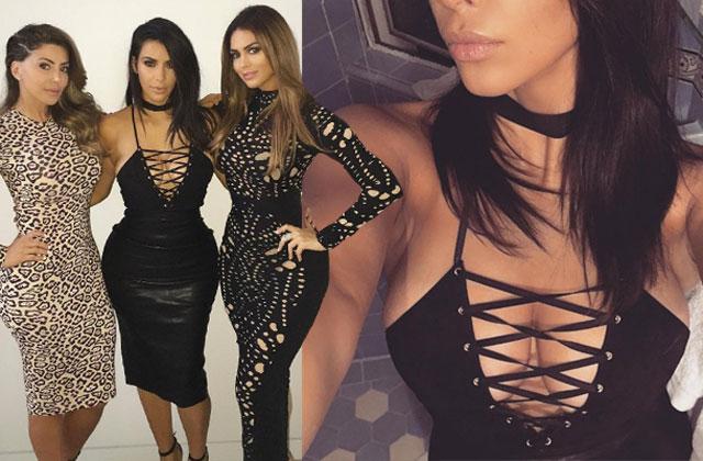 //Kim Kardashian Weight Loss Waist Cleavage Lace Up Dress pp