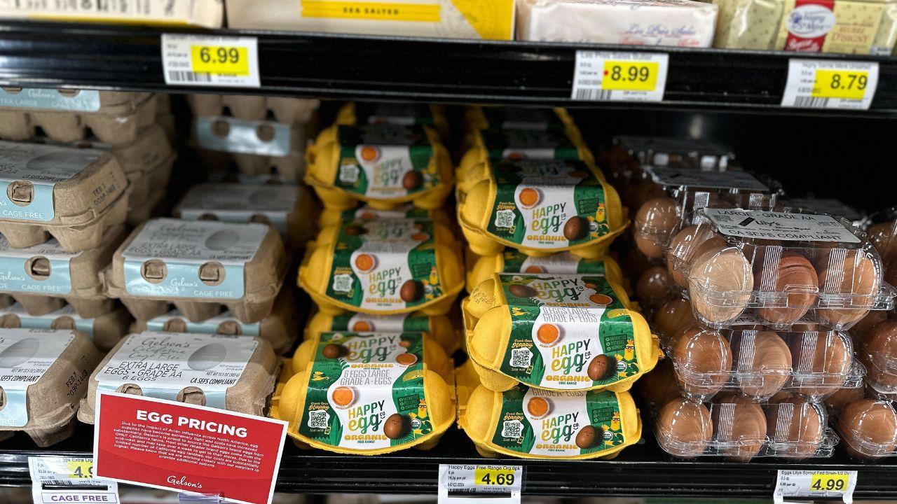 A photo of eggs at a grocery store