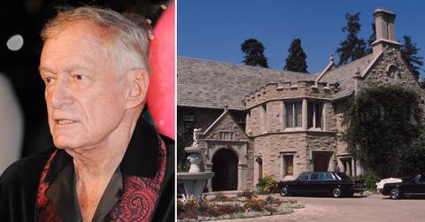 Split photo of Hugh Hefner, Playboy mansion