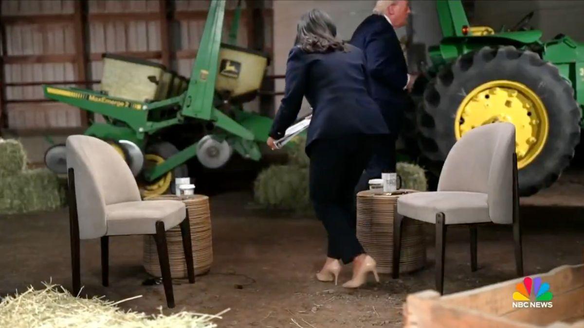 image of The commander-in-chief walked away despite Welker's pleas to continue the exclusive sit-down.