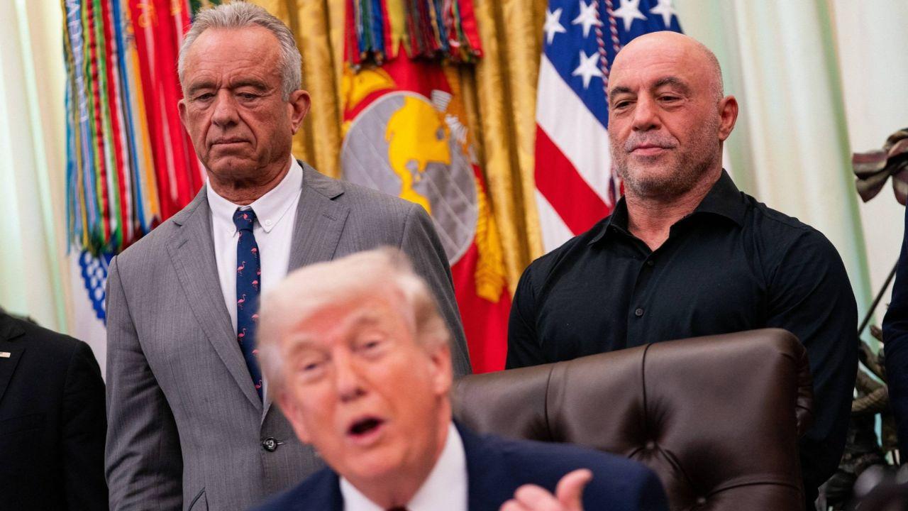 A photo of Joe Rogan and Donald Trump