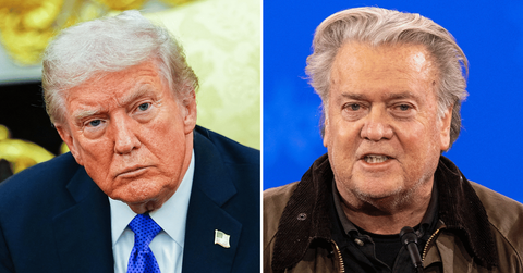 Split photo of Donald Trump, Steve Bannon