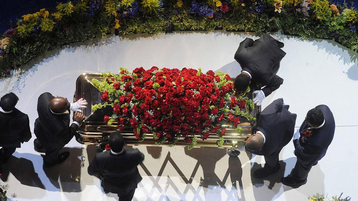 Top photo of Michael Jackson's casket