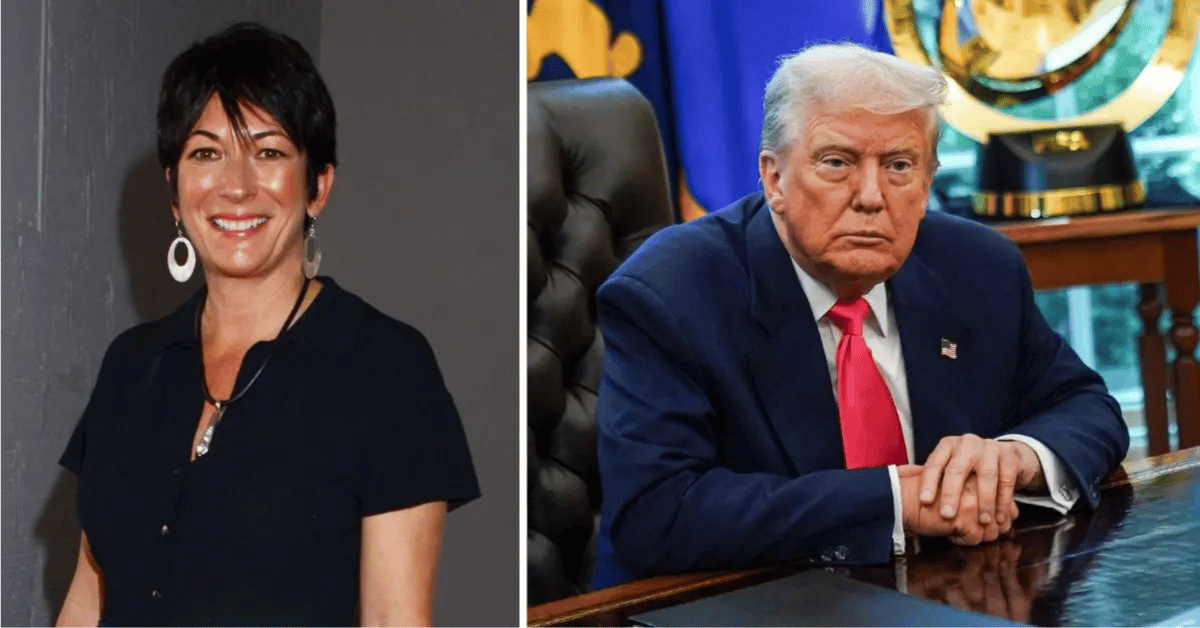 Split photo of Ghislaine Maxwell and Donald Trump