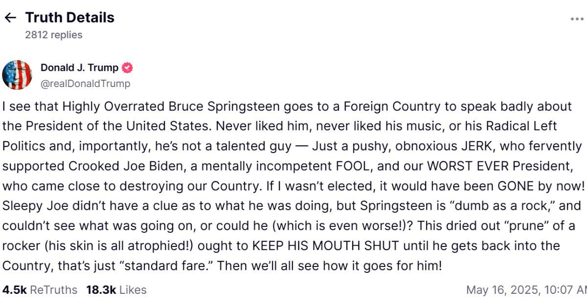 donald trump bruce springsteen truth social