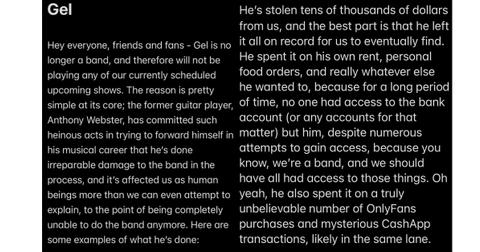 Rock Band Splits After Guitarist 'Stole' Money For 'OnlyFans'