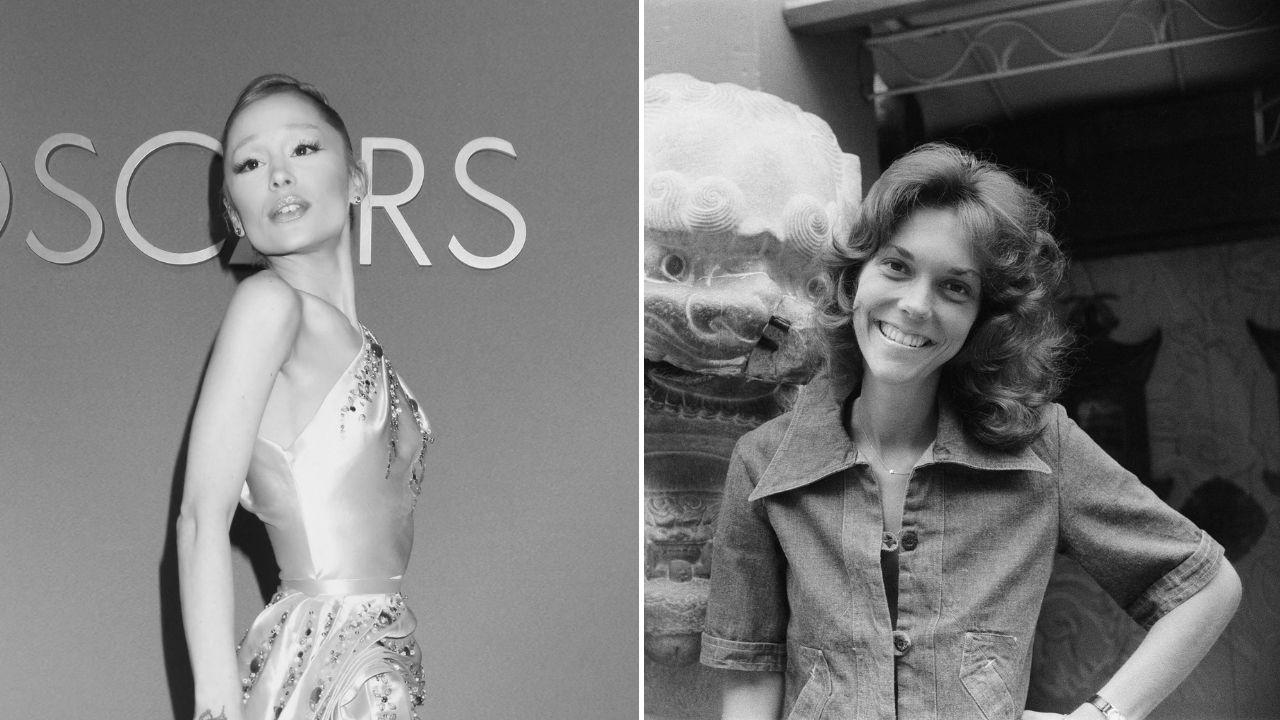 Split photo of Ariana Grande and Karen Carpenter