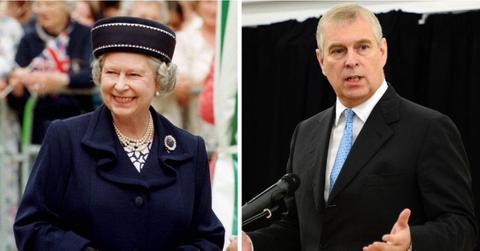 Split photo of Queen Elizabeth and Prince Andrew