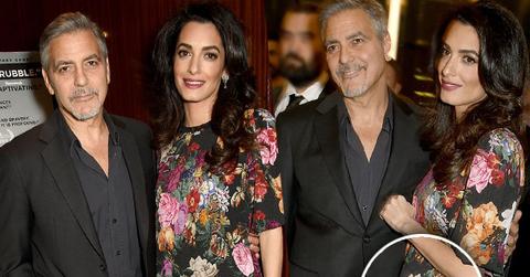 Amal Clooney Baby Bump Pregnant Flower Dress