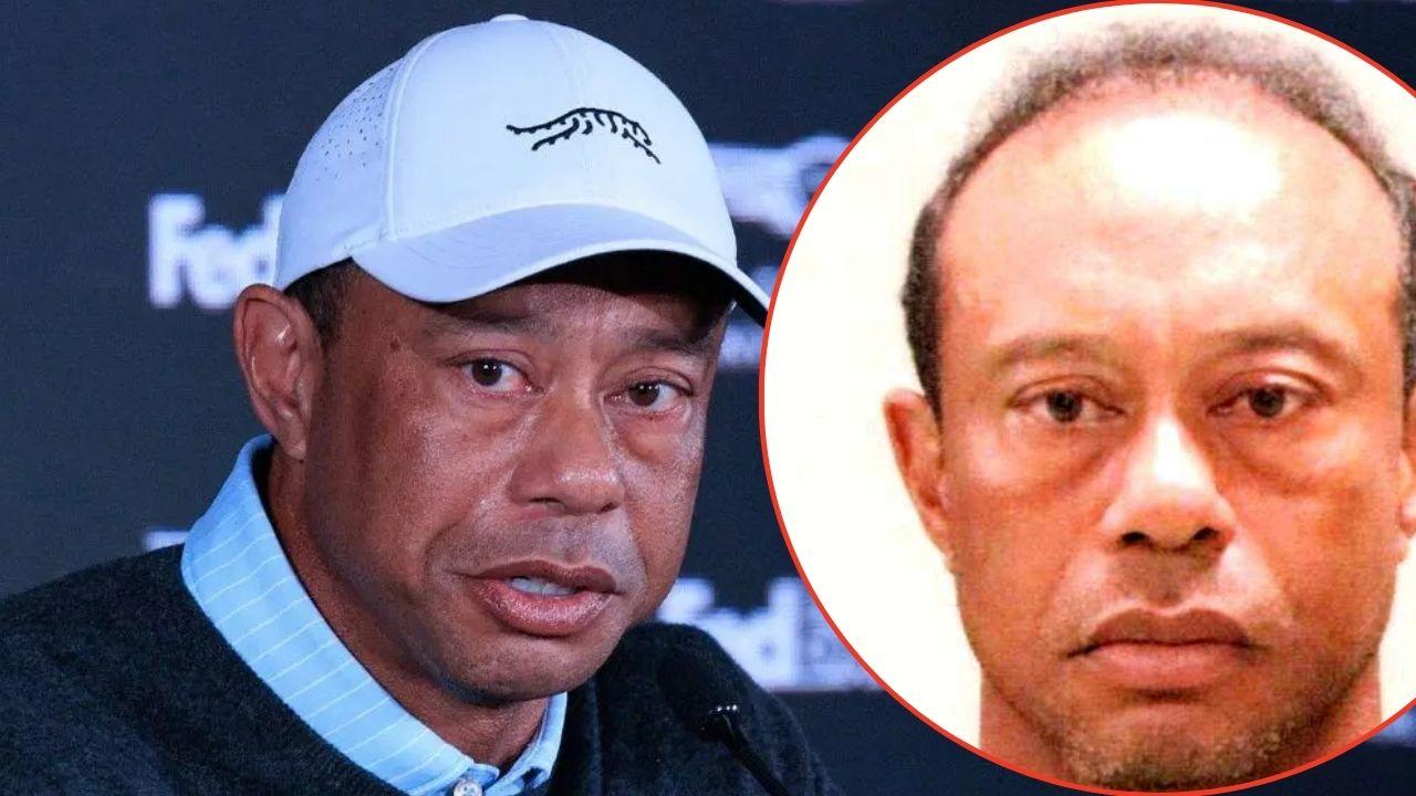 A photo of Tiger Woods alongside a mugshot of Tiger Woods