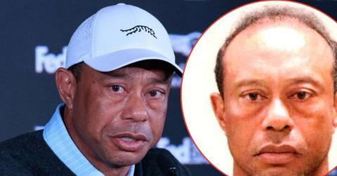 A photo of Tiger Woods alongside a mugshot of Tiger Woods