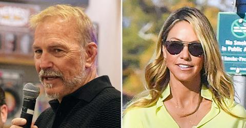 Split photo of Kevin Costner, Christine Baumgartner