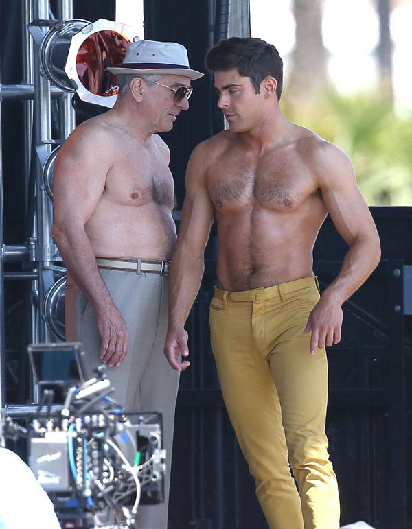 Zac Efron Shirtless Muscles Robert DeNiro Bad Grandpa Set