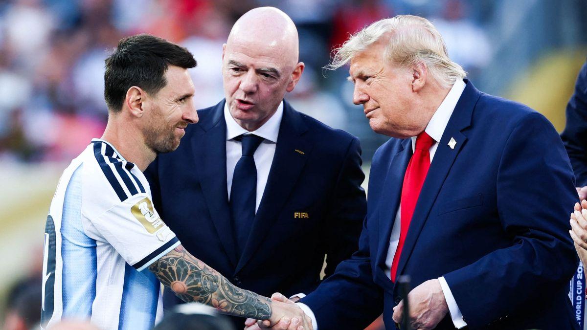 picture of Donald Trump, Gianni Infantino and Lionel Messi