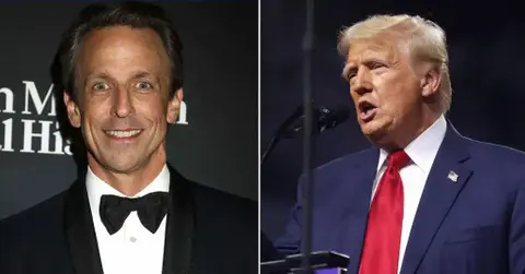 Composite photo of Seth Meyers and Donald Trump