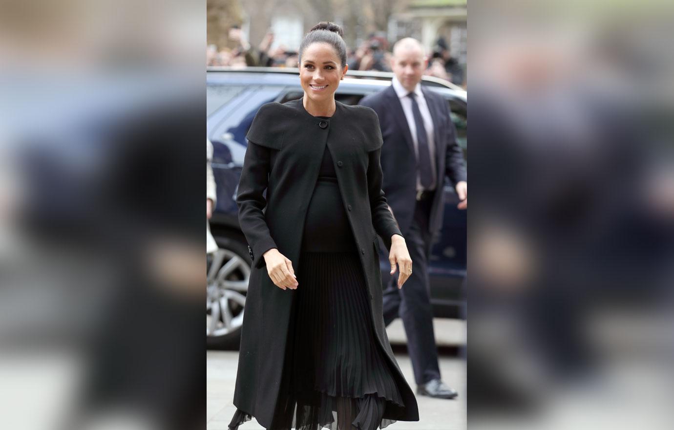 Meghan Markle Black Dress Coat Prince Harry Pub