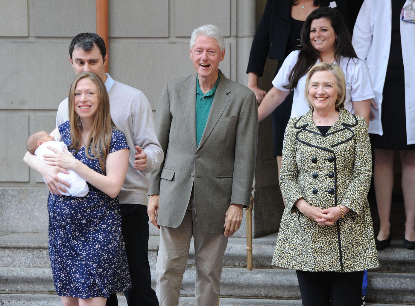 //bill clinton hillary clinton exit hospital chelsea grandson baby