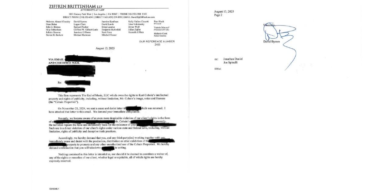 legal letter from law firm Ziffren Brittenham