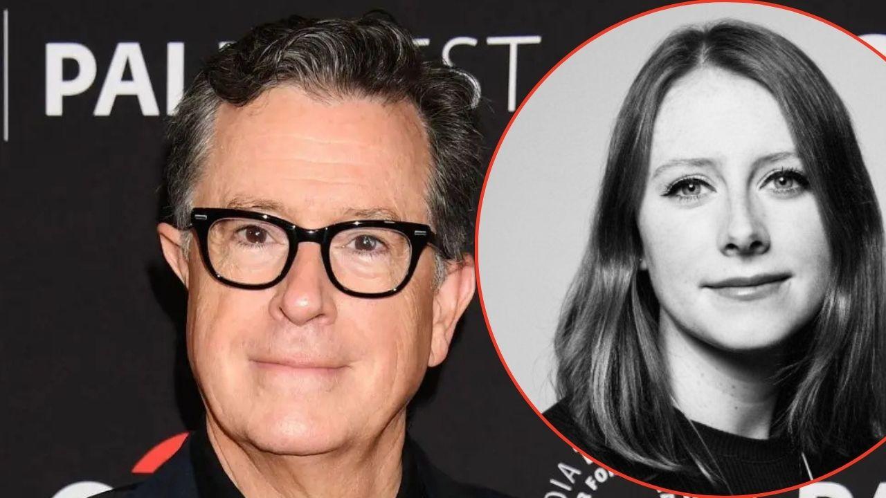 A photo of Stephen Colbert alongside a photo of Madeleine Carlisle