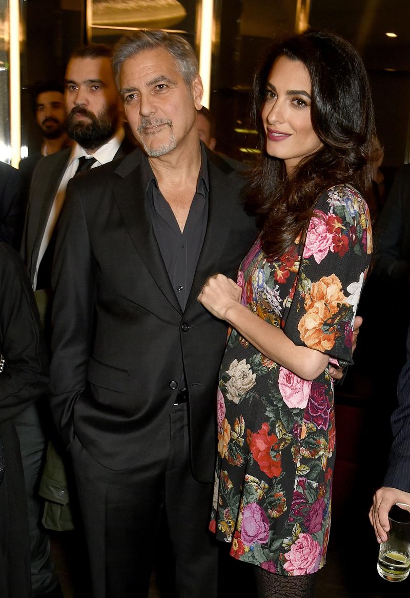 Amal Clooney Baby Bump Pregnant Flower Dress