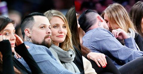 //cameron diaz benji madden kissing lakers game