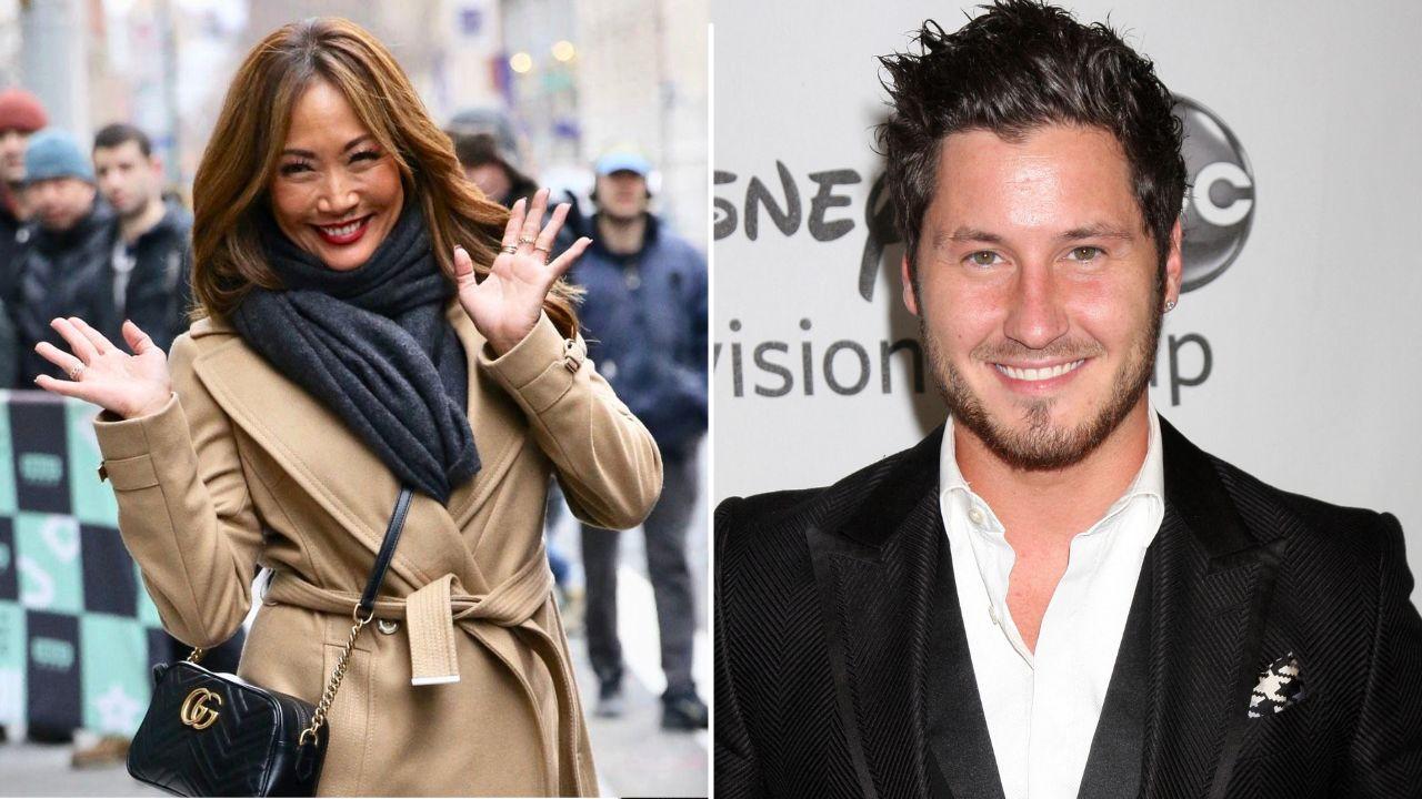 A split image of Carrie Ann and Val Chmerkovskiy