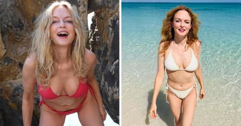 Split photos of Heather Graham.