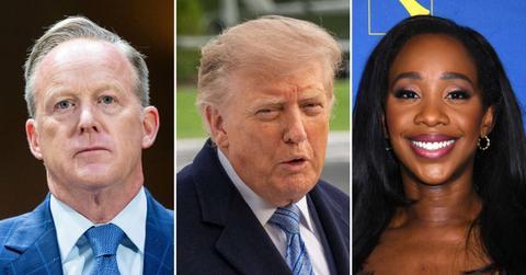 split image of Sean Spicer, Donald Trump, and Abby Phillip