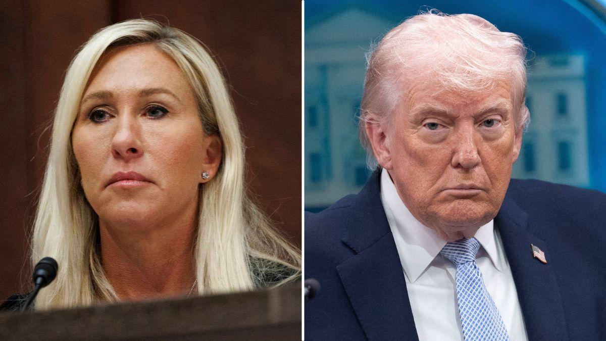 split image of Marjorie Taylor Greene and Donald Trump