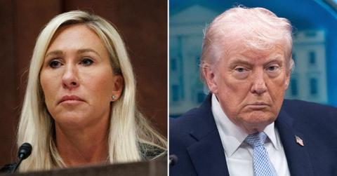 split image of Marjorie Taylor Greene and Donald Trump