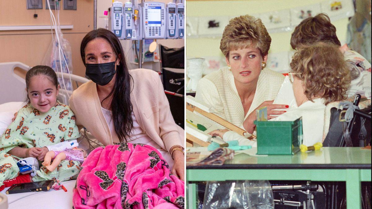 Split photo of Meghan Markle and Princess Diana