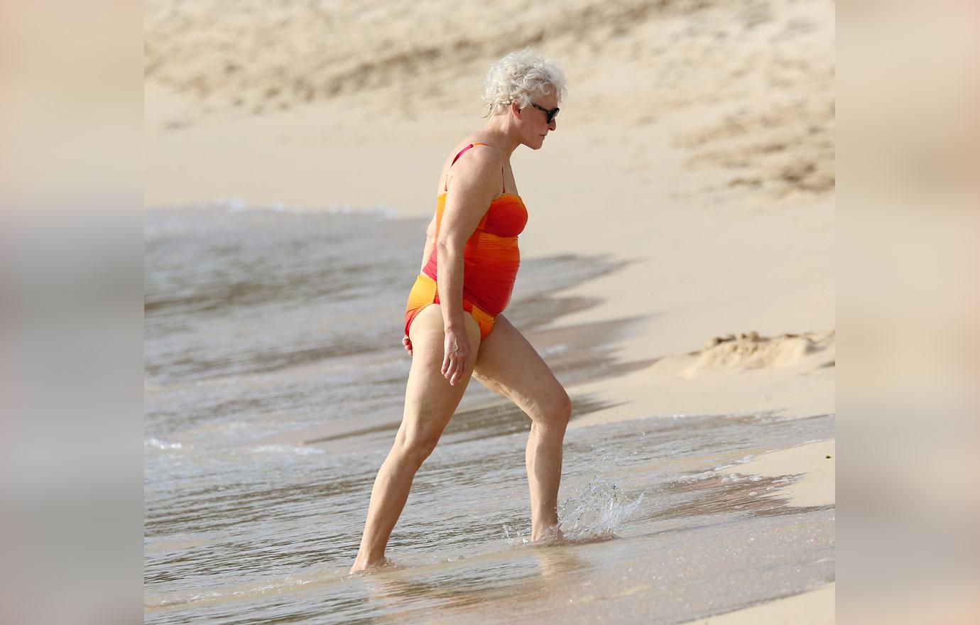 Glenn Close Takes Dip In Caribbean Ocean Holiday Pics