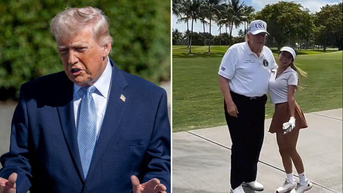 split image of Donald Trump and Donald Trump with a fan