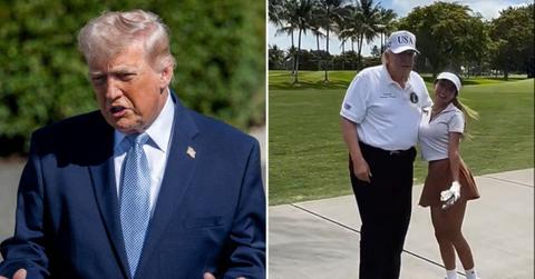 split image of Donald Trump and Donald Trump with a fan