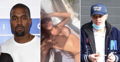 kim kardashian trolls kanye west pete davidson hat beach pp