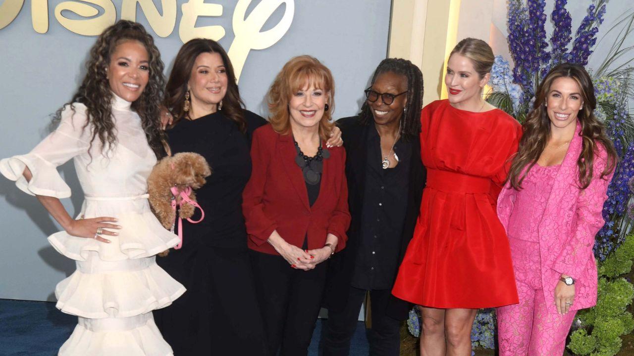 A photo of Whoopi Goldberg, Joy Behar, Sunny Hostin, Sara Haines, Ana Navarro, and Alyssa Farah Griffin