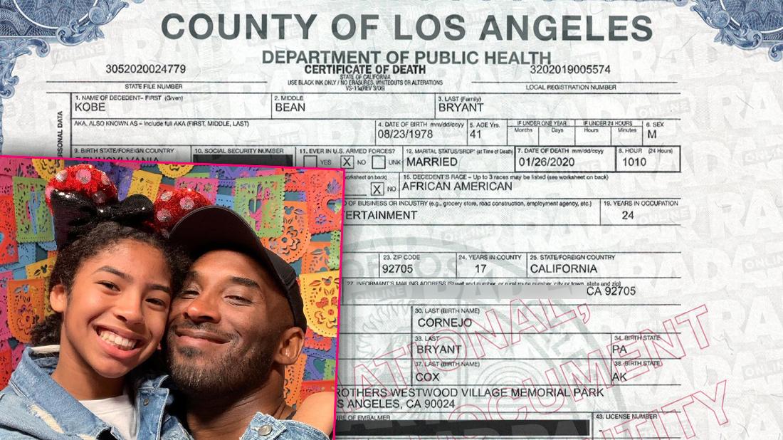 Kobe Bryant Death Certificate Released PostHelicopter Crash