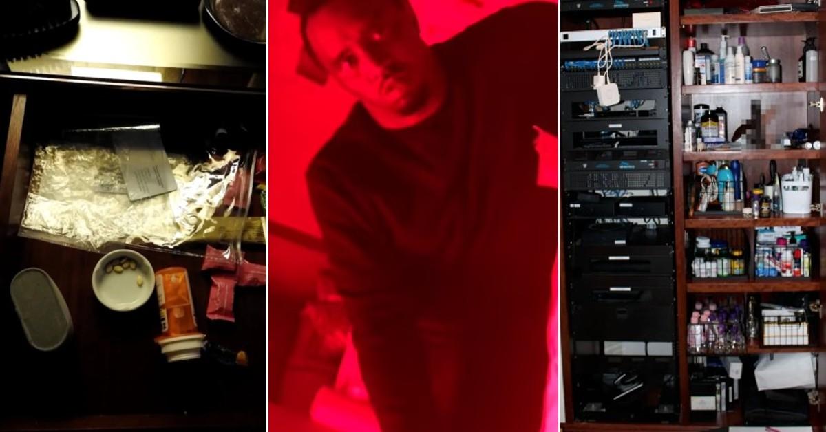 Composite photos of drugs, Sean 'Diddy' Combs, pills