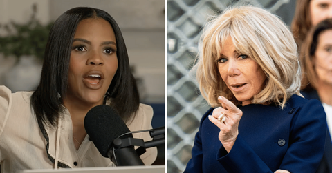 Split photo of Candace Owens, Brigitte Macron