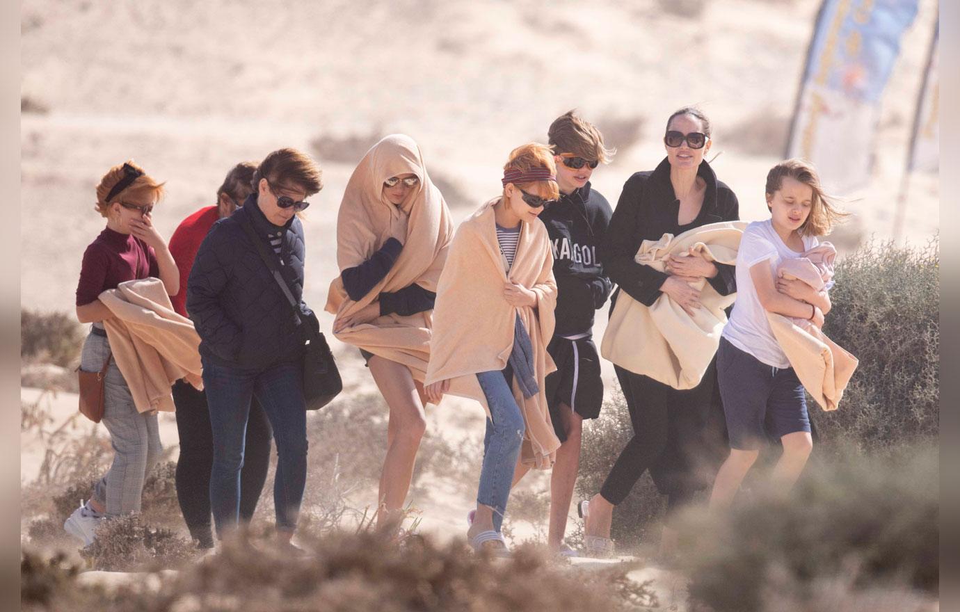 Angelina Jolie And Kids Enjoy Beach Without Maddox