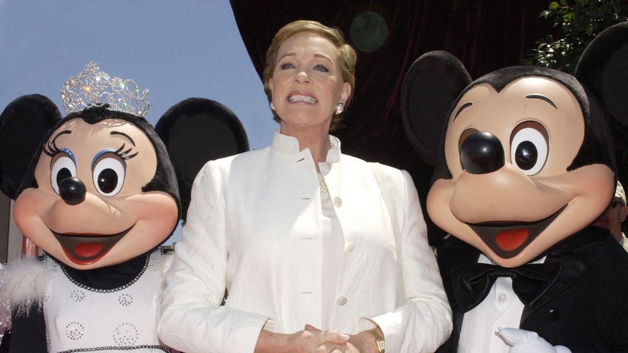 Photo of Julie Andrews, Minnie Mouse and Mickey Mouse