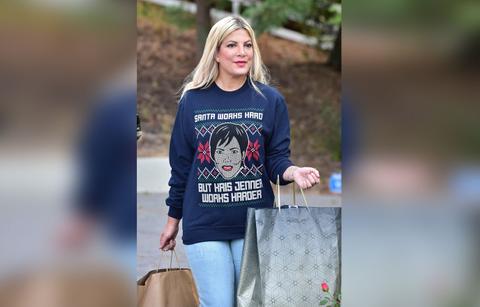 Tori Spelling Shops In Kris Jenner Xmas Sweater Amid Money Woe