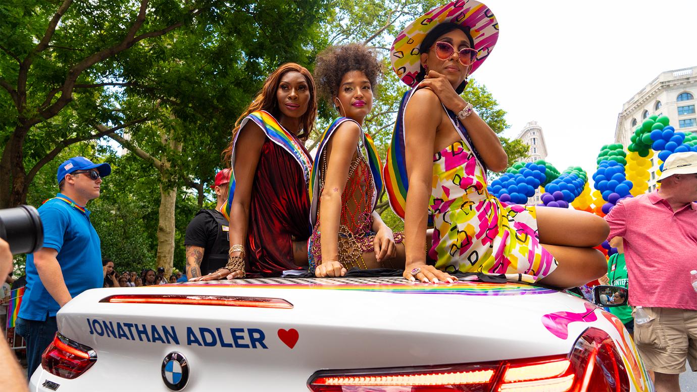 POSE Cast Sitting On BMW at NYC Pride