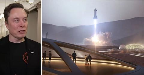Split photo of Elon Musk and Mars space station
